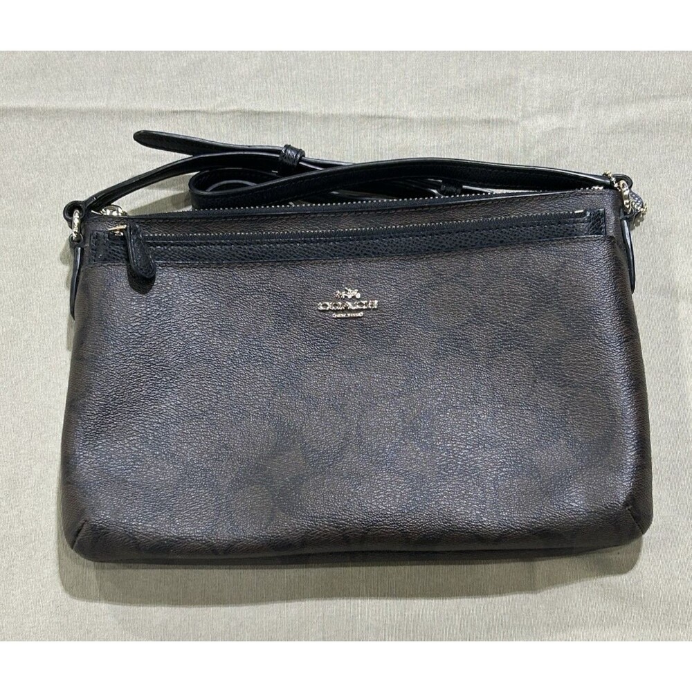 Coach Crossbody Brown/Black Gold Tone Hardware Adjustable Strap Pop Up Pouch